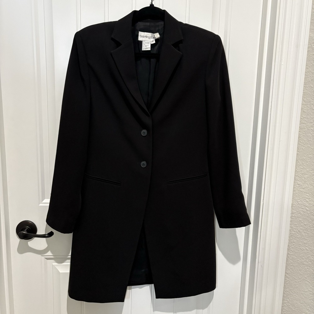 VTG Blazer Women's  4‎ Minimalist Maxi Duster Jacket Career Workgorp Black